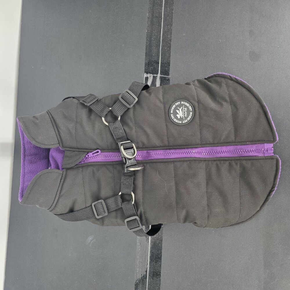 NorbiPet Dog Harness Jacket Large Black Purple Fleece Warm Adjustable Vest
